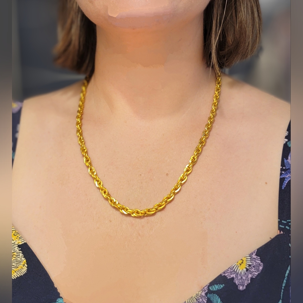 Chain rope vintage yellow gold necklace 12" drop 20"+ length 18k gold plating